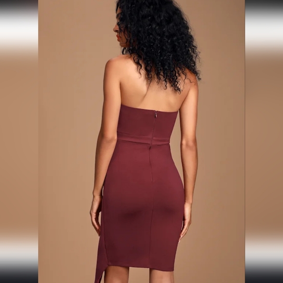 Lulus Queen of the City Burgundy Strapless Bodycon Dress Sz M NWT - Picture 9 of 13
